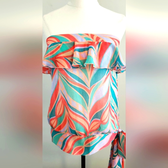COOPER ST Women Blouse Size 10 Pink Multicoloured Strapless Sheer Lightweight - Picture 2 of 9